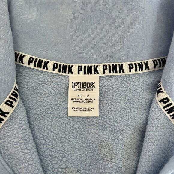 VS Victorias Secret Pink 1/4 Button Up Pullover Sweatshirt Light Blue Womens XS - Picture 3 of 7
